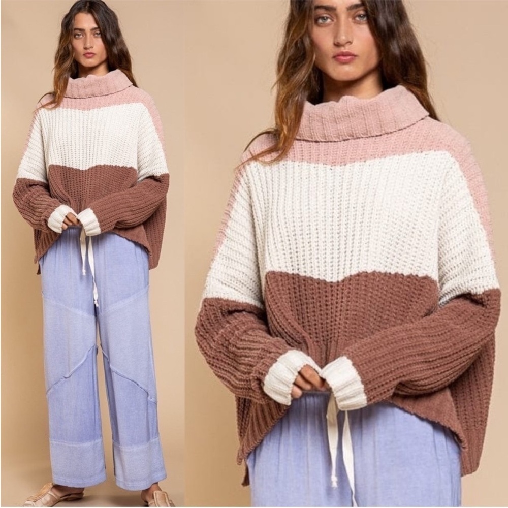 POL Canyon Rose Color Block Oversized Chenille Sweater Size Large - Picture 2 of 16